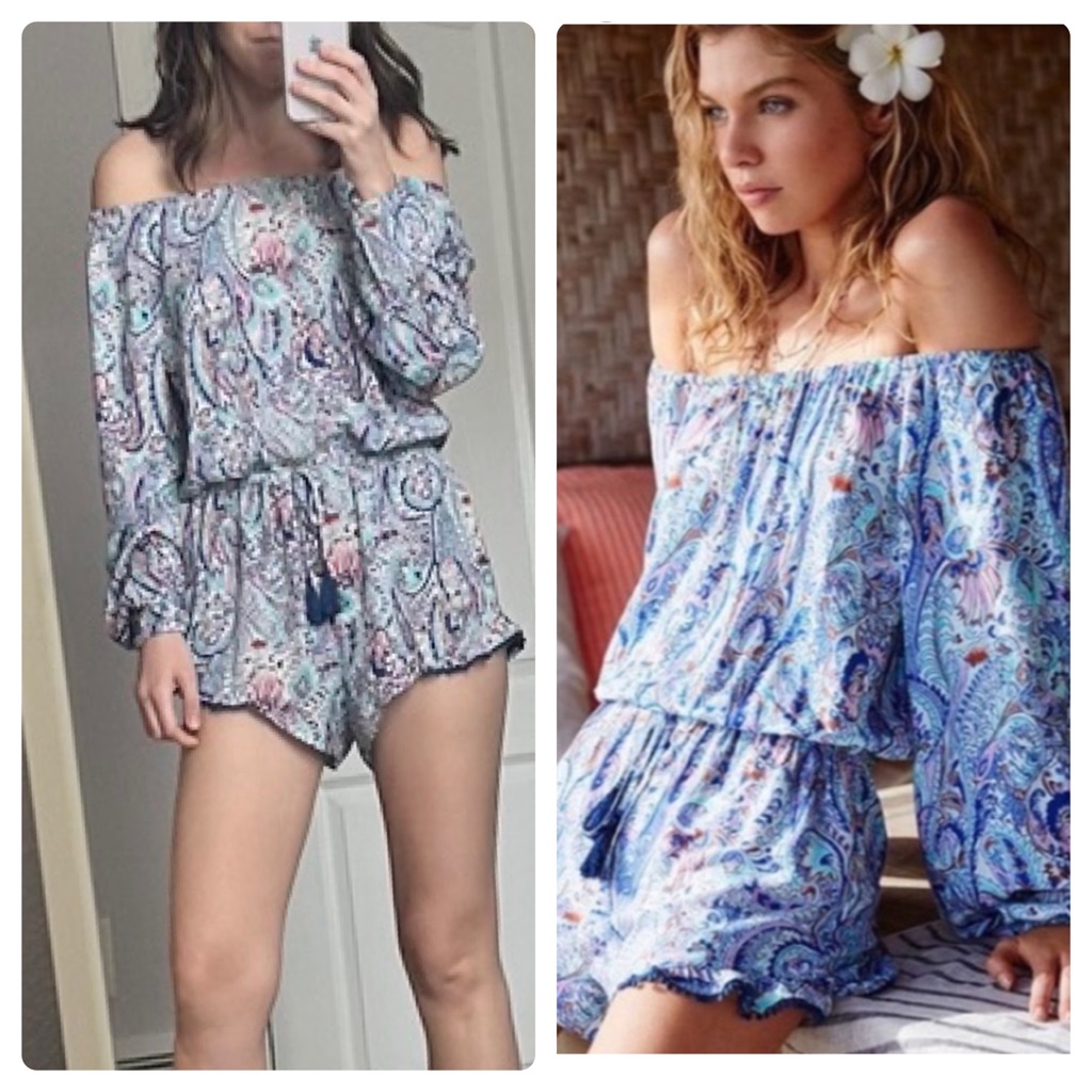 Victorias Secret Blue Paisley Off The Shoulder Tassel Romper
